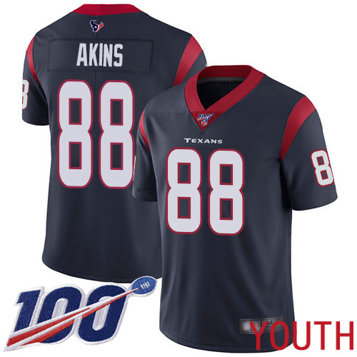 Houston Texans Limited Navy Blue Youth Jordan Akins Home Jersey NFL Football 88 100th Season Vapor Untouchable